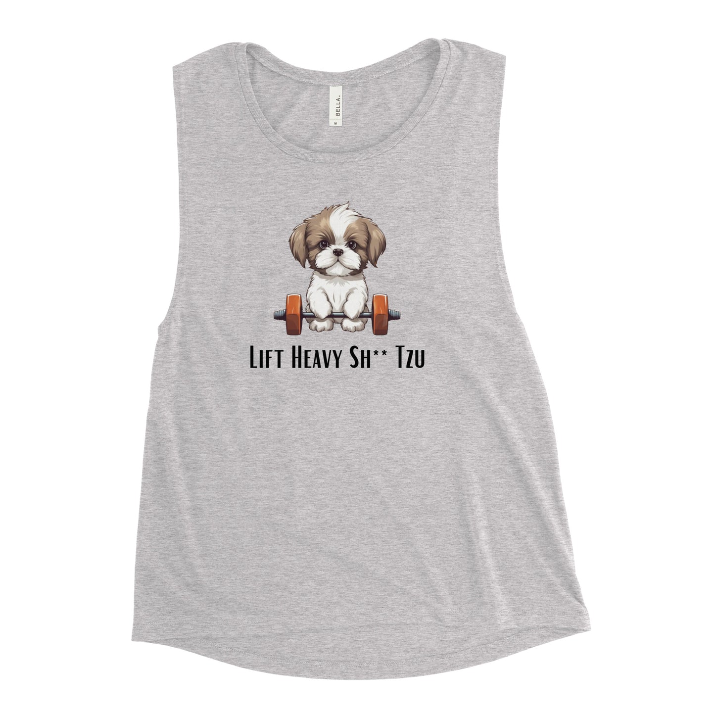 Ladies’ “Lift Heavy Sh** Tzu”Muscle Tank