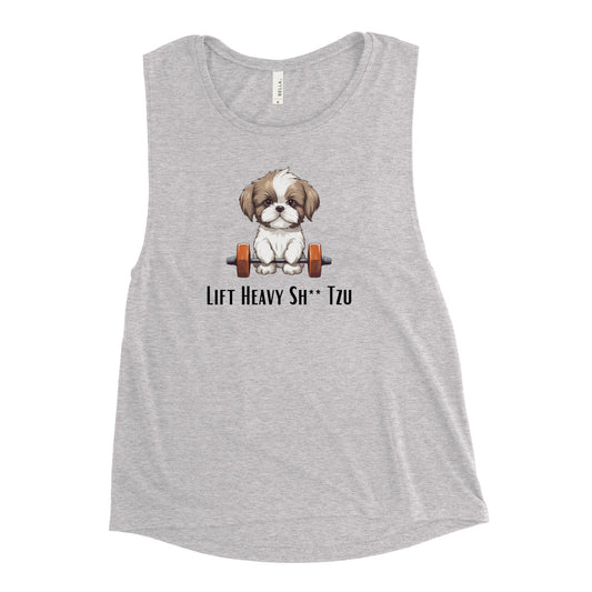 Ladies’ “Lift Heavy Sh** Tzu”Muscle Tank