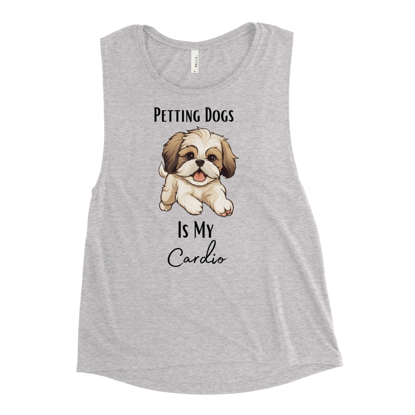 Ladies’ "Petting Dogs Is My Cardio" Shih Tzu Muscle Tank