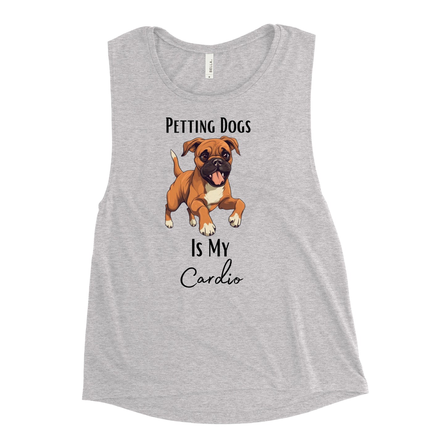 Ladies’ "Petting Dogs Is My Cardio" Boxer Muscle Tank