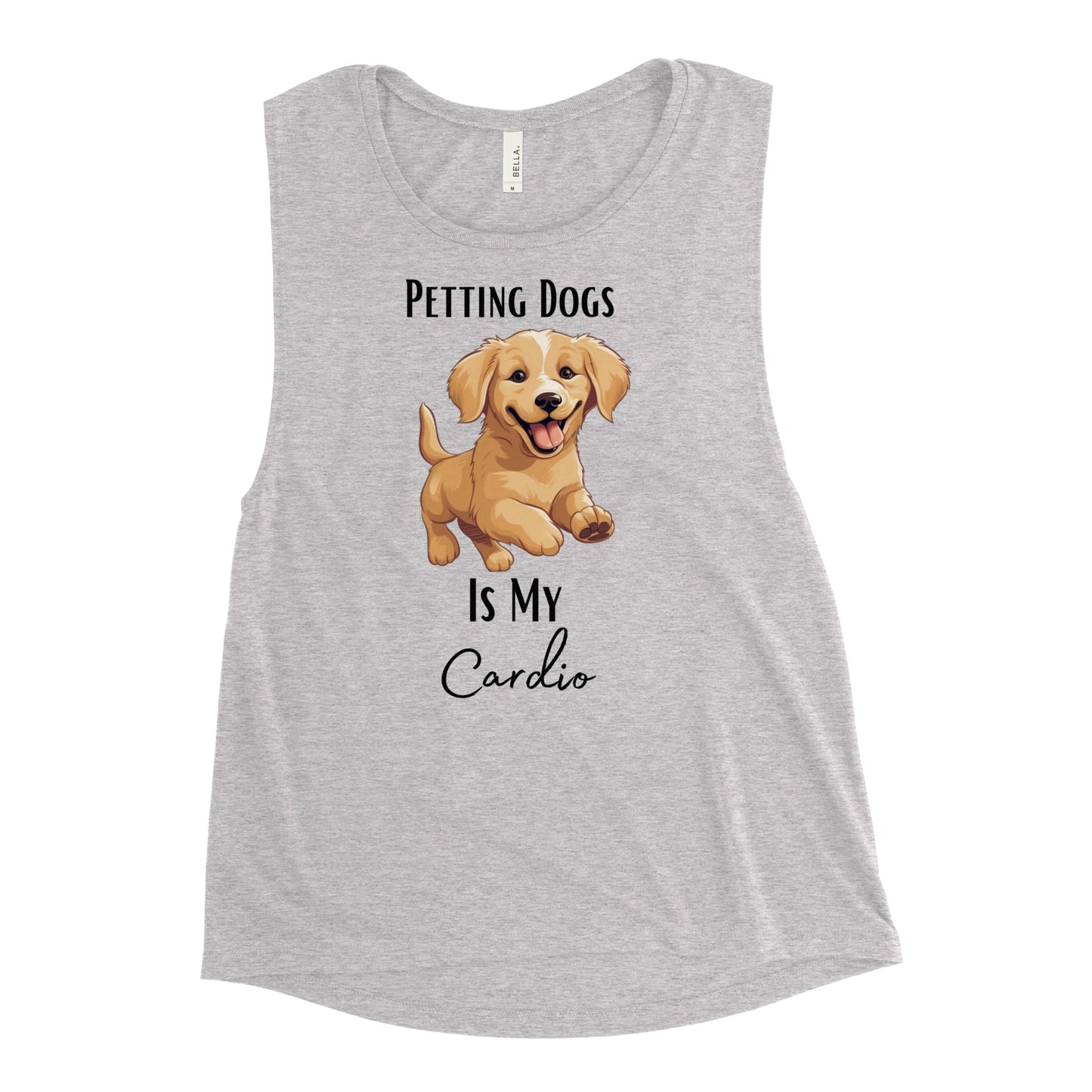 Ladies’ "Petting Dogs Is My Cardio" Golden Retriever Muscle Tank