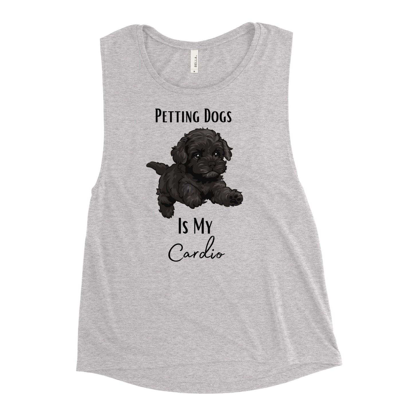 Ladies’ "Petting Dogs Is My Cardio" Portugese Water Dog Muscle Tank