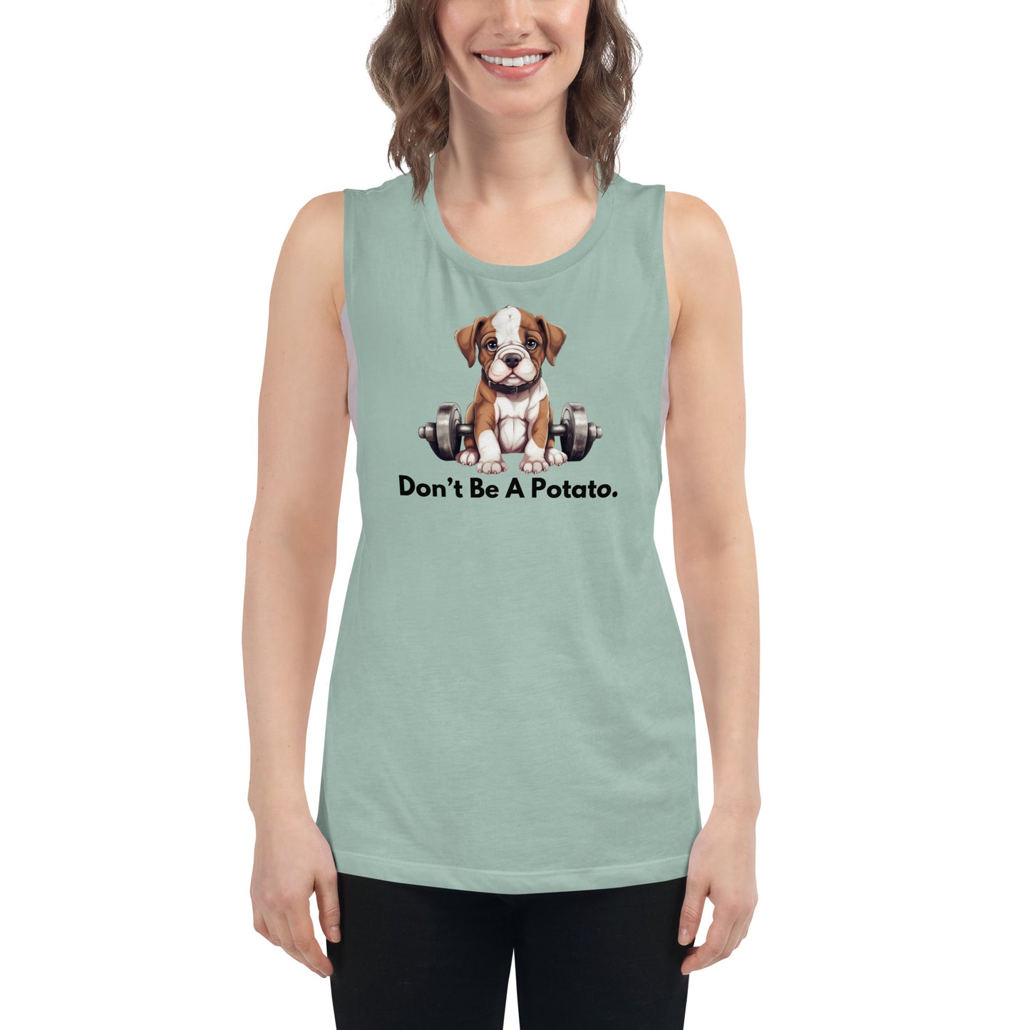 Womens' "Don't Be A Potato" American Bulldog Muscle Tank