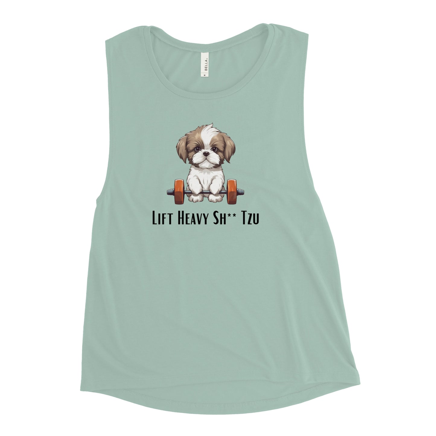 Ladies’ “Lift Heavy Sh** Tzu”Muscle Tank