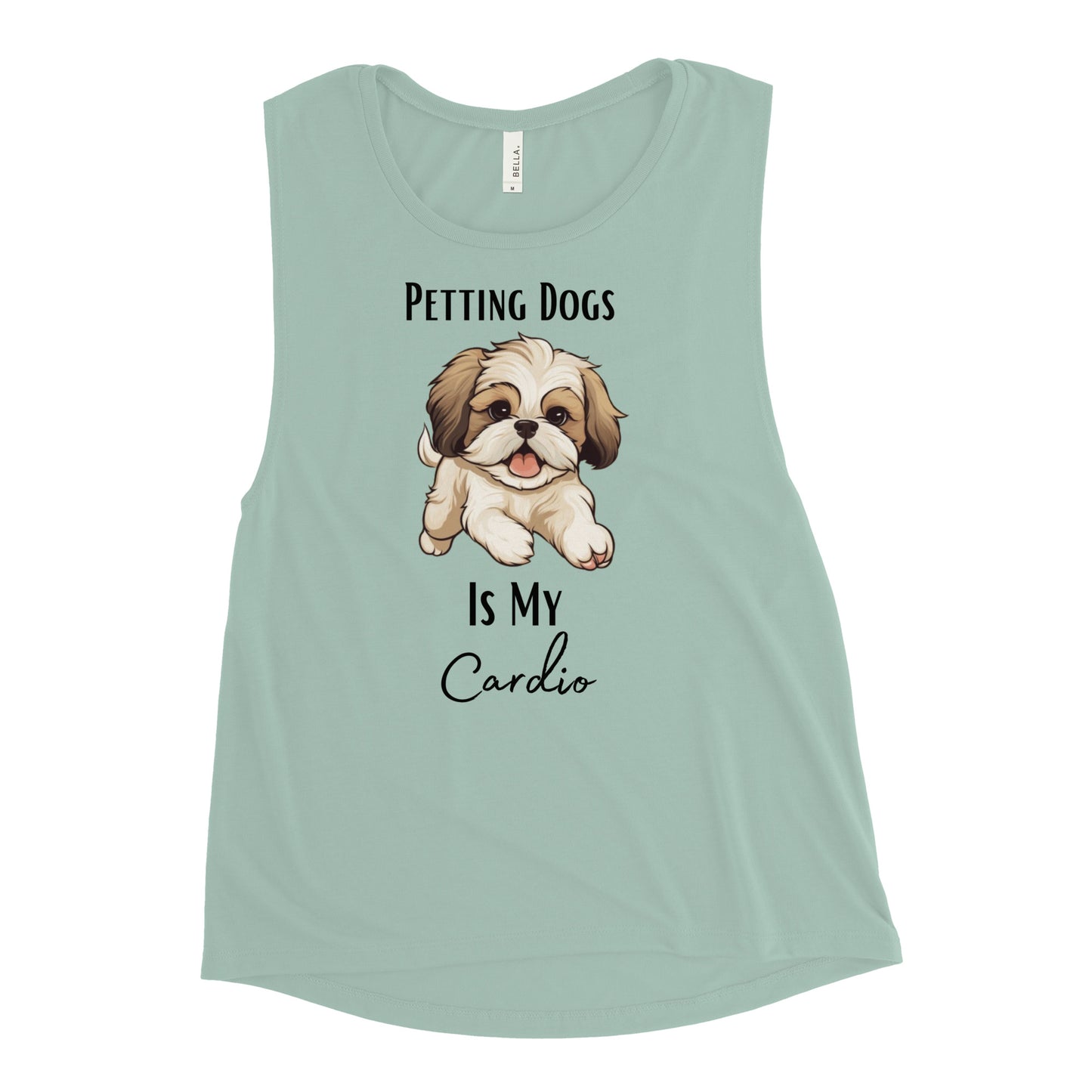 Ladies’ "Petting Dogs Is My Cardio" Shih Tzu Muscle Tank