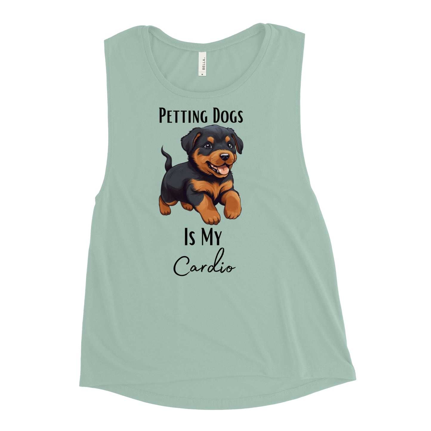 Ladies’ "Petting Dogs Is My Cardio" Rottweiler Muscle Tank