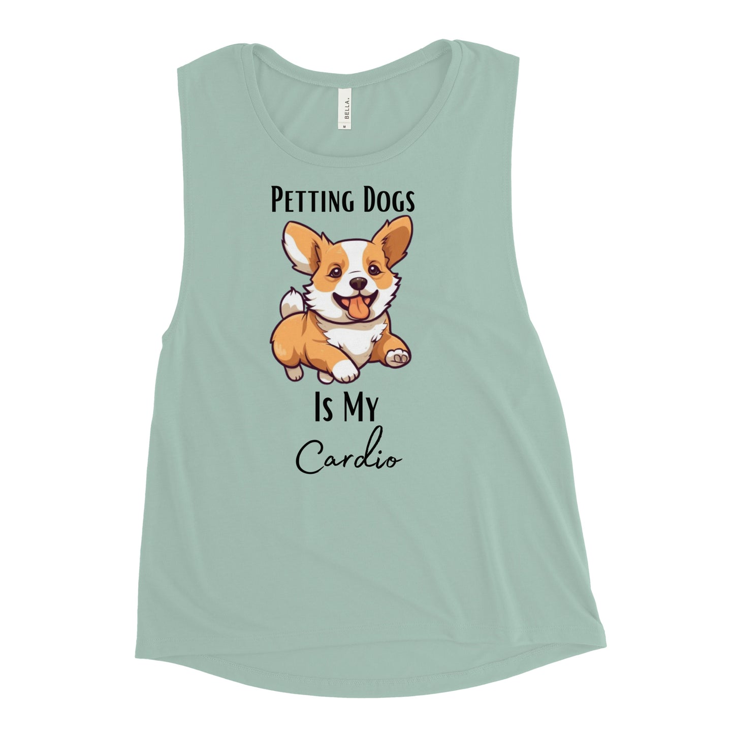 Ladies’ "Petting Dogs Is My Cardio" Corgi Muscle Tank