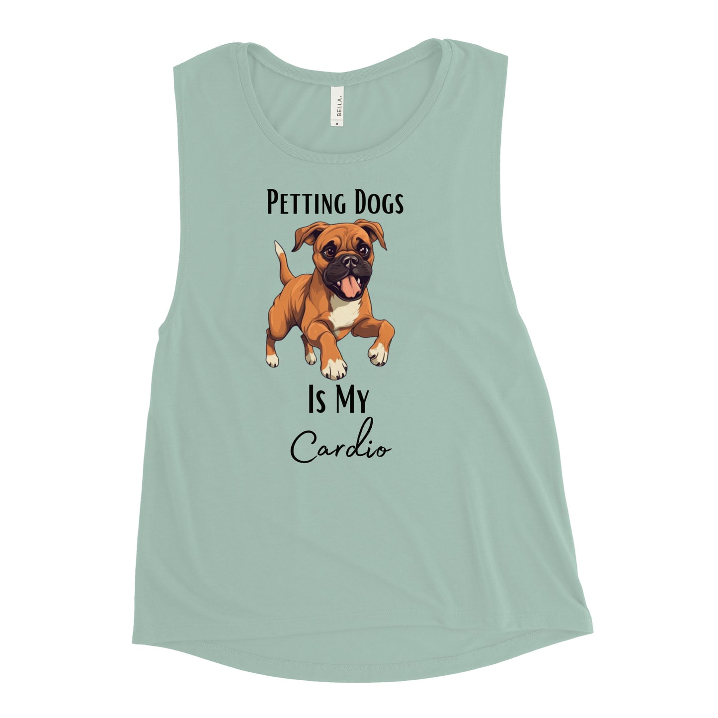 Ladies’ "Petting Dogs Is My Cardio" Boxer Muscle Tank