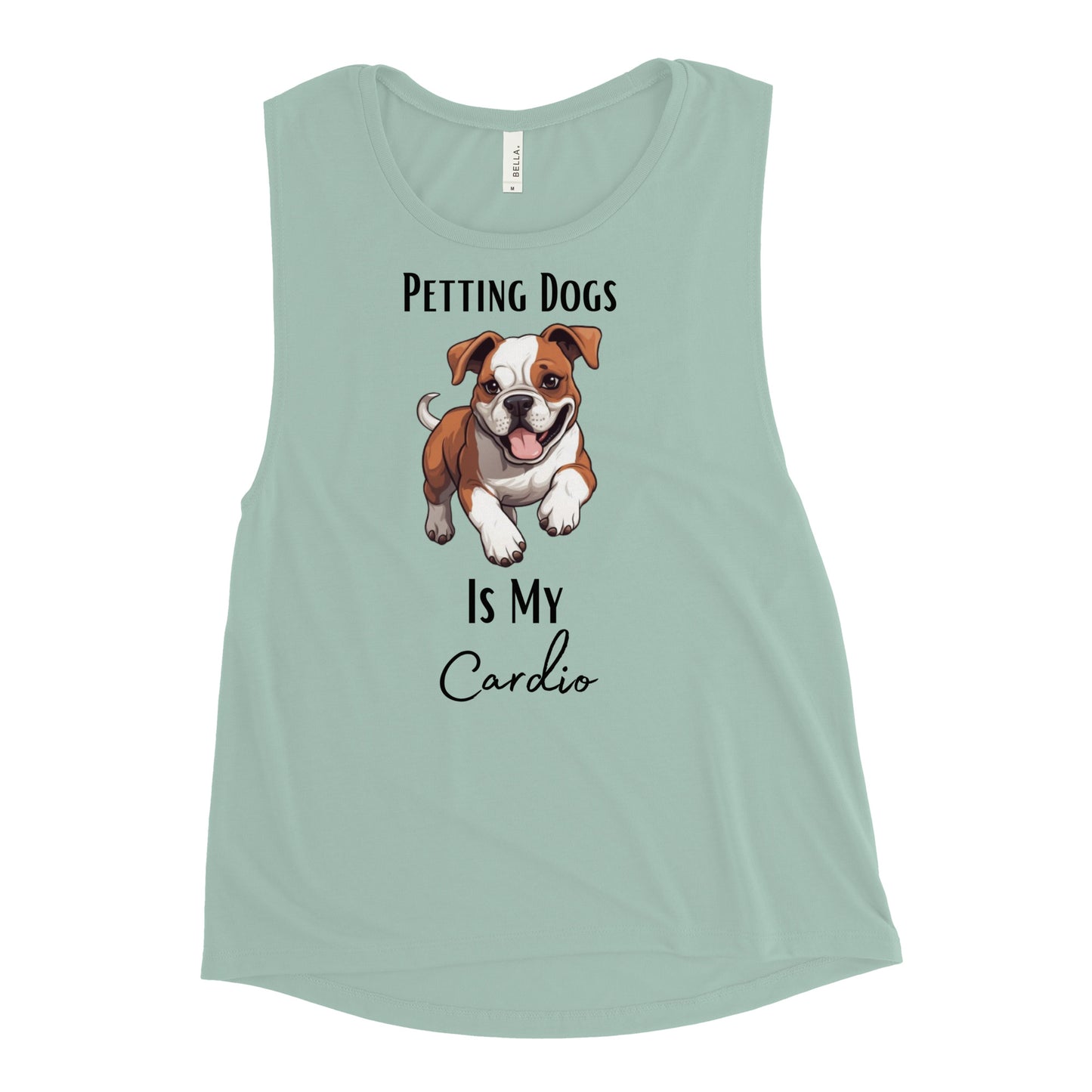 Ladies’ "Petting Dogs Is My Cardio" American Bulldog Muscle Tank