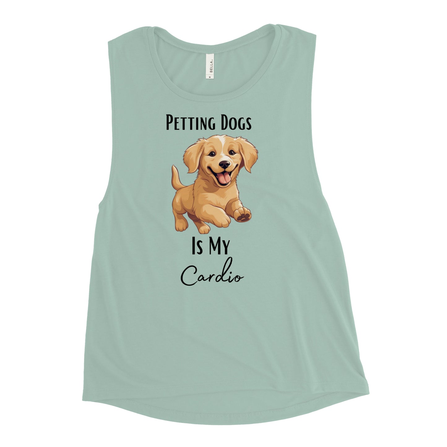 Ladies’ "Petting Dogs Is My Cardio" Golden Retriever Muscle Tank