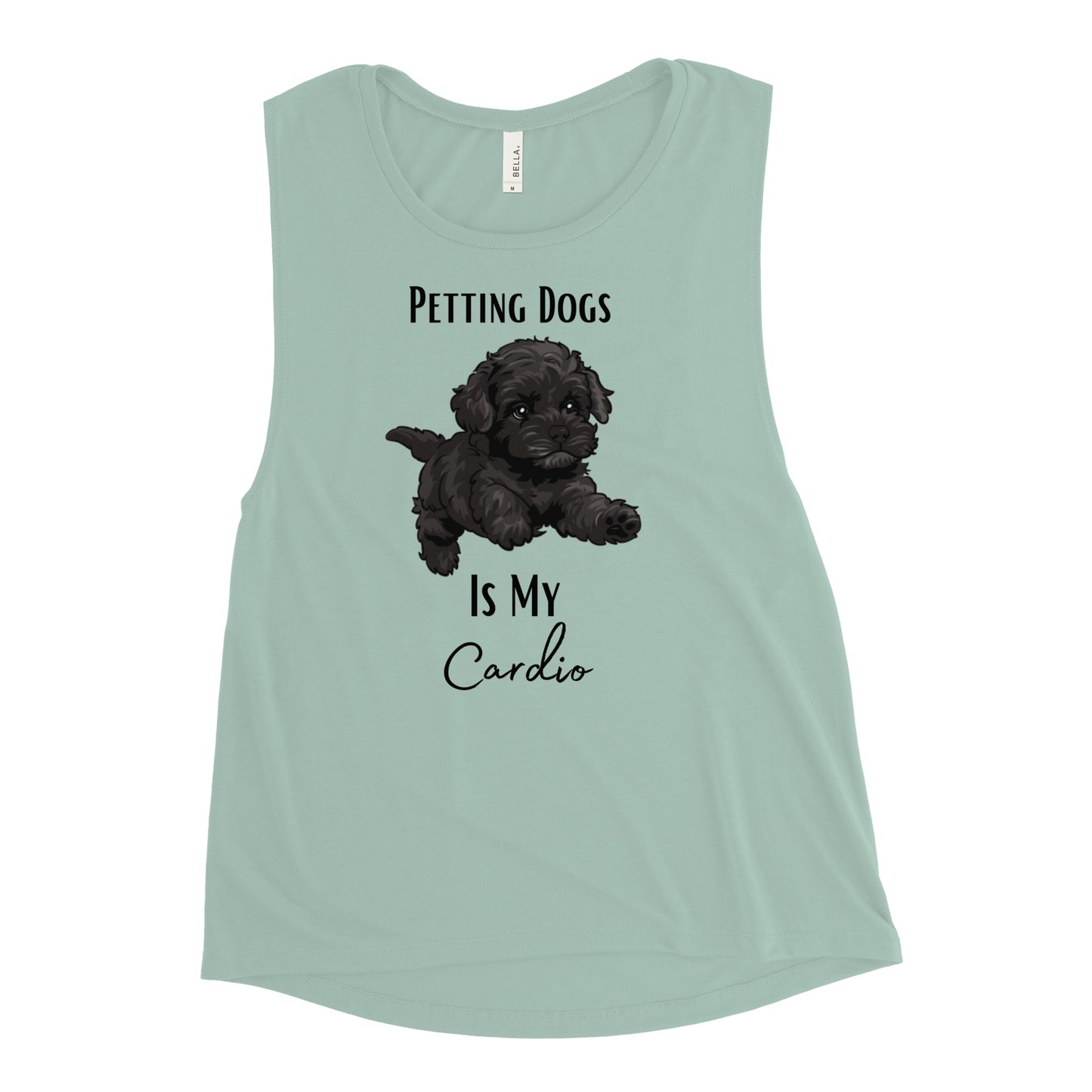 Ladies’ "Petting Dogs Is My Cardio" Portugese Water Dog Muscle Tank