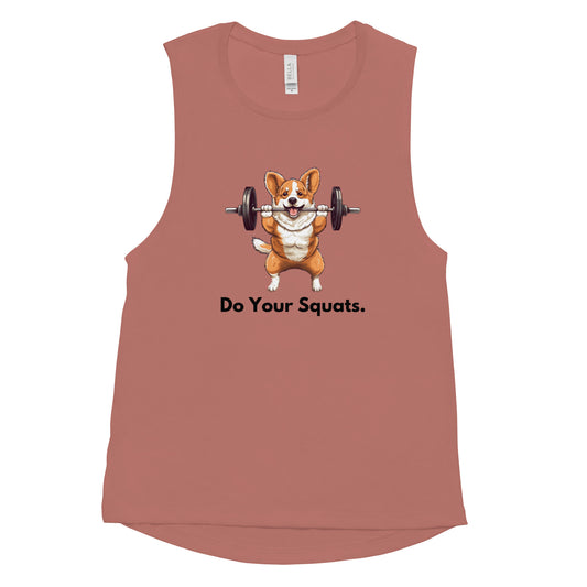 Womens' "Do Your Squats" Corgi Muscle Tank