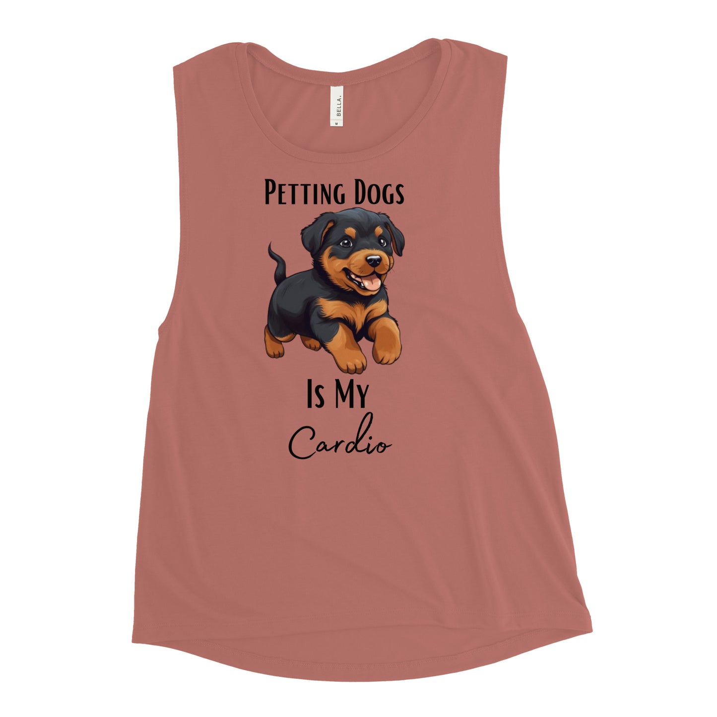 Ladies’ "Petting Dogs Is My Cardio" Rottweiler Muscle Tank