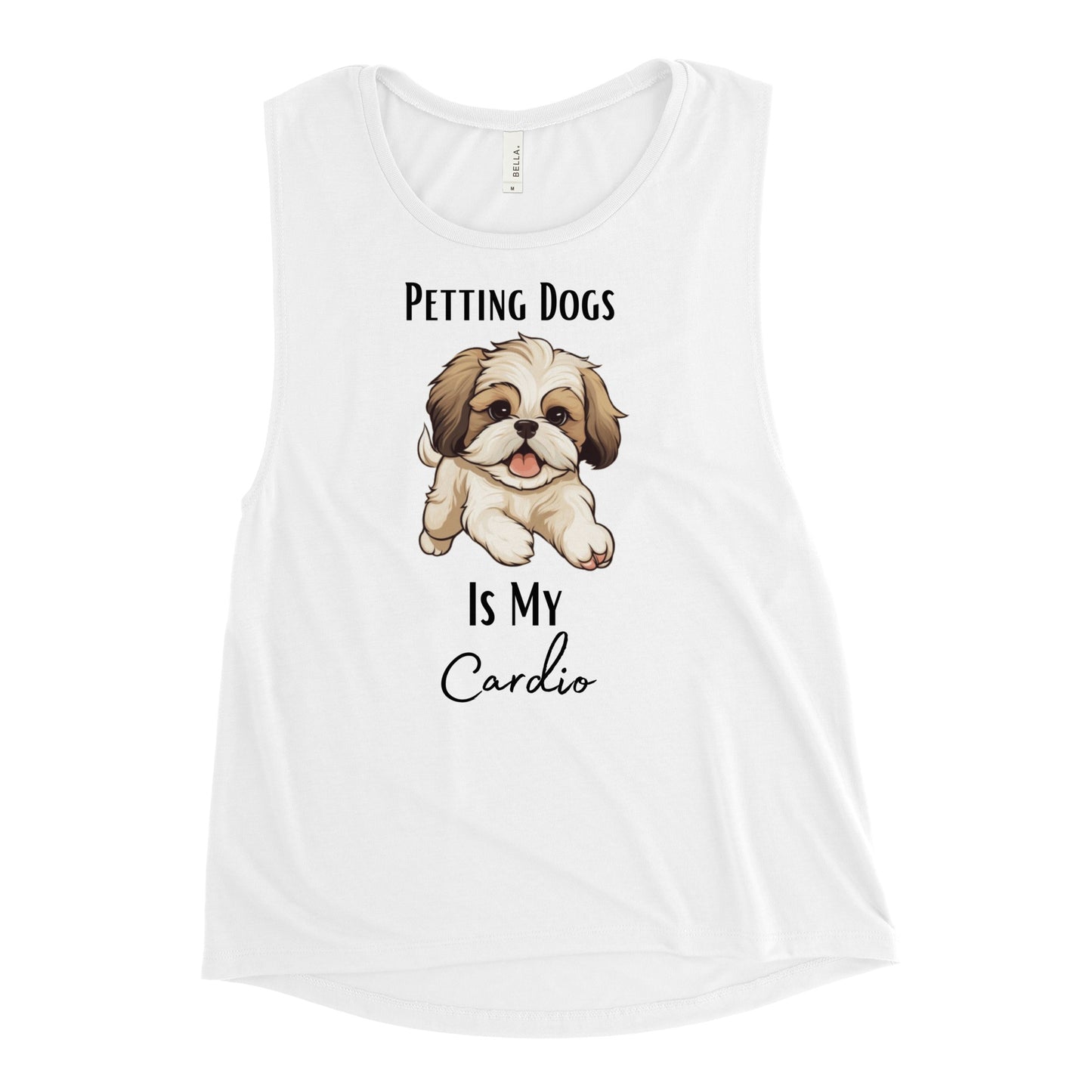 Ladies’ "Petting Dogs Is My Cardio" Shih Tzu Muscle Tank