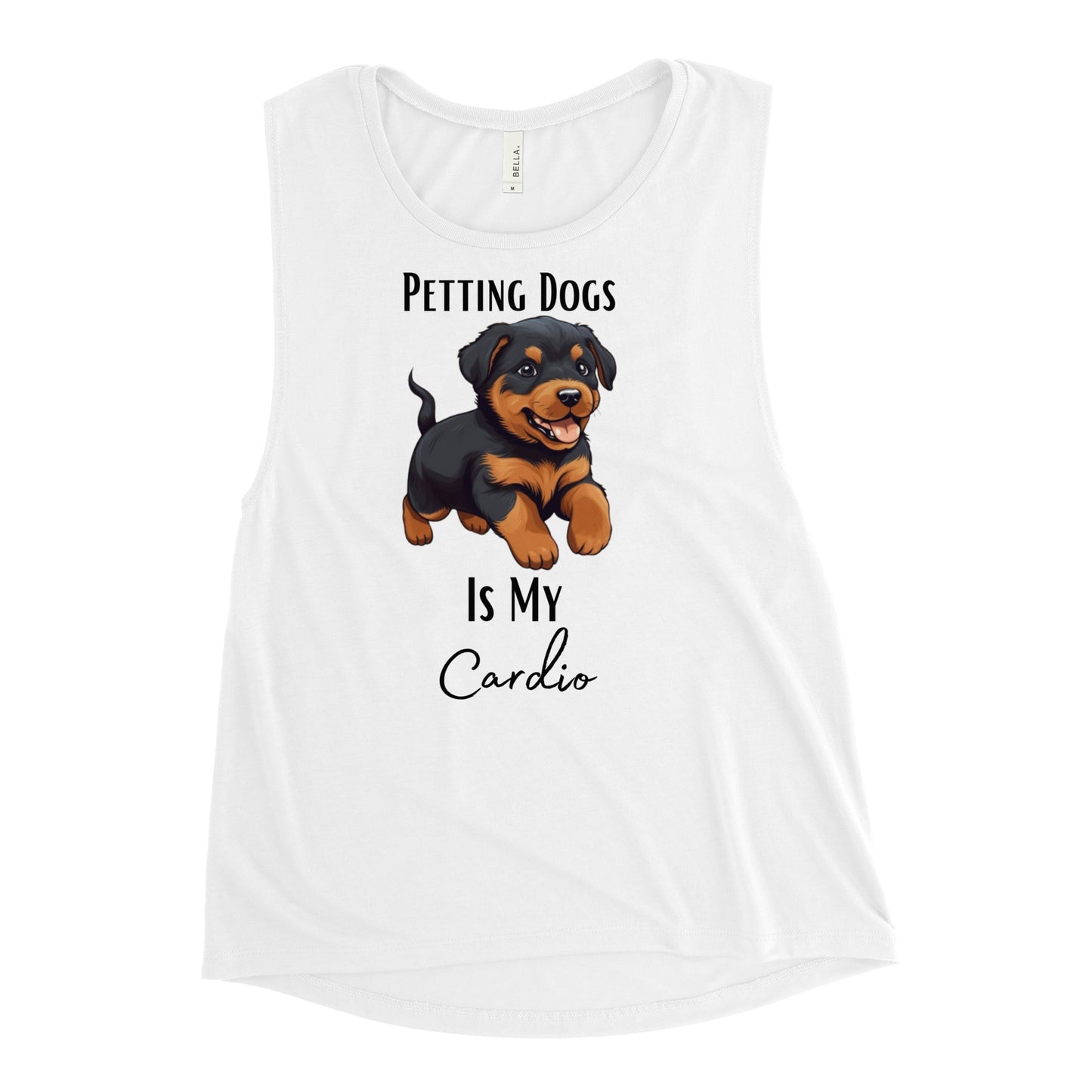 Ladies’ "Petting Dogs Is My Cardio" Rottweiler Muscle Tank